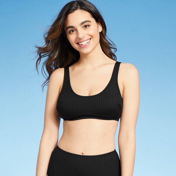 Kona Sol Women's Ribbed Textured Scoop Bikini Top - Black - XL - New with Tags - Picture 1 of 1